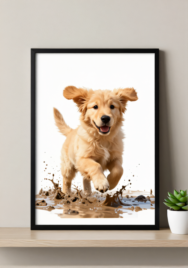 Golden Retriever Puppy Wall Art Print – Joyful Dog Artwork