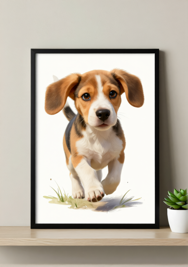 Beagle Puppy Wall Art Print – Playful Dog Artwork