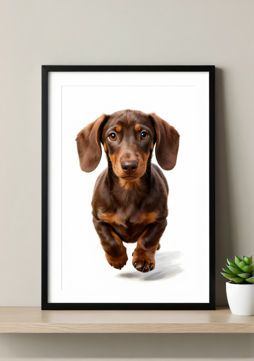 Dachshund Puppy Wall Art Print – Whimsical Dog Artwork