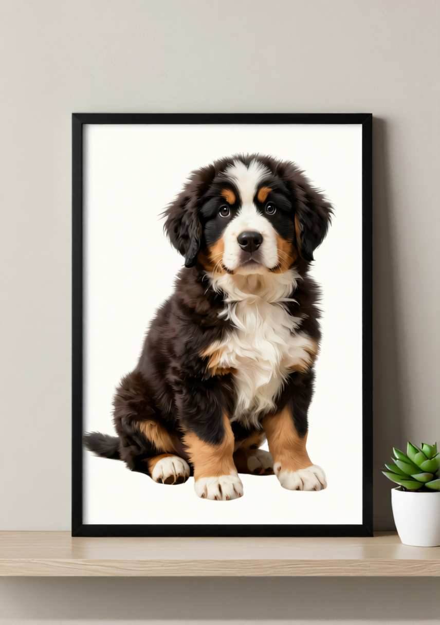 Bernese Mountain Dog Puppy Wall Art Print – Gentle Dog Artwork