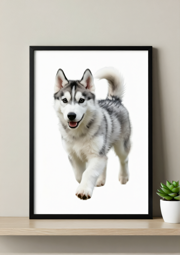 Siberian Husky Puppy Wall Art Print – Energetic Dog Artwork