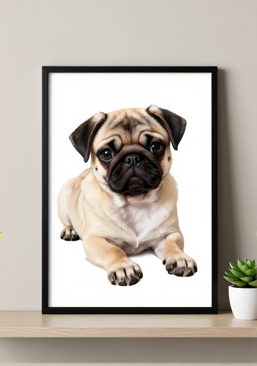 Pug Puppy Wall Art Print – Cute Dog Artwork