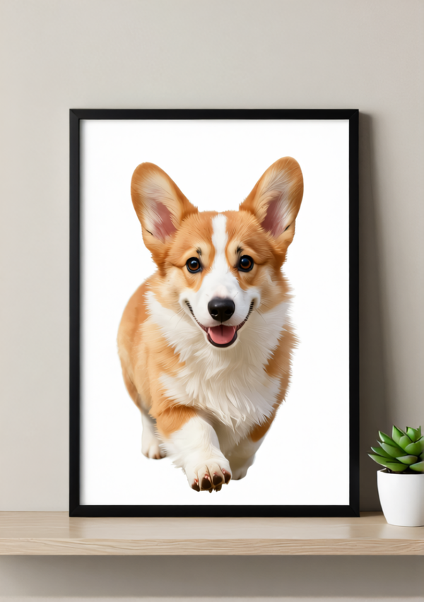 Welsh Corgi Puppy Wall Art Print – Playful Dog Artwork