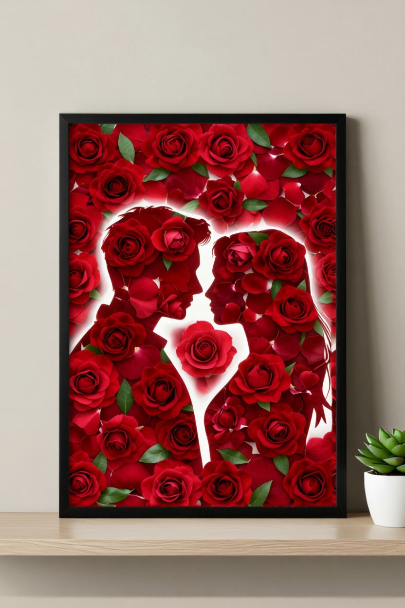 Glowing Heart Lovers Art Print – Illuminated Romance Design, Available Framed or Unframed