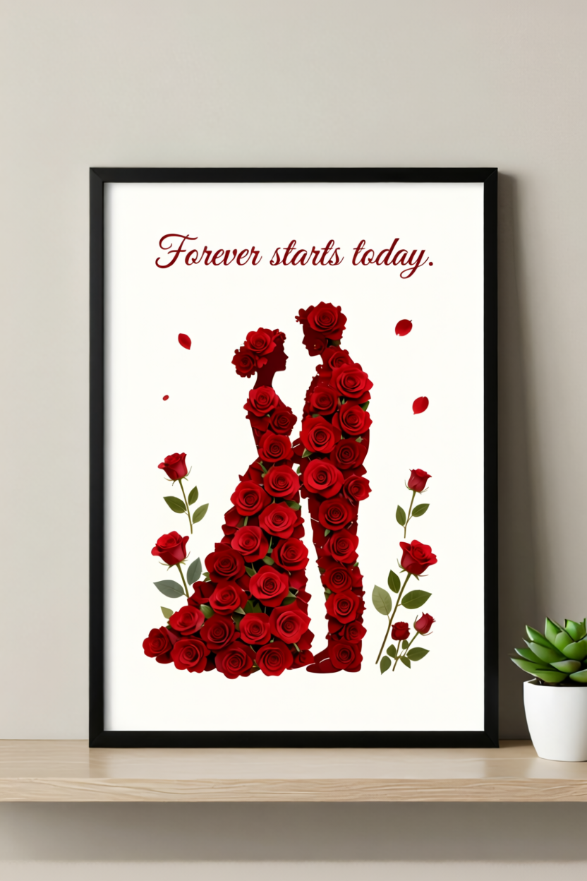 Forever Starts Today" – Rose Couple Silhouette Art Print