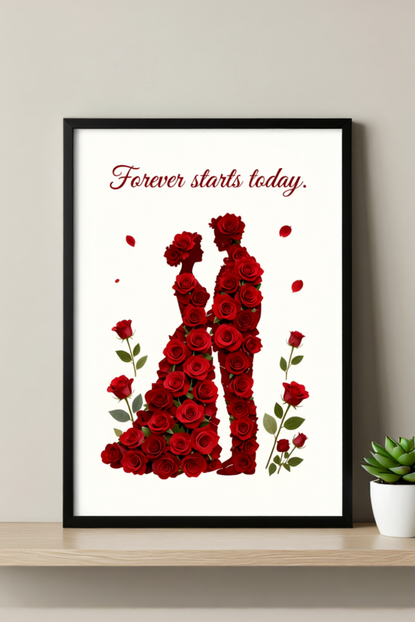 Forever Starts Today" – Rose Couple Silhouette Art Print