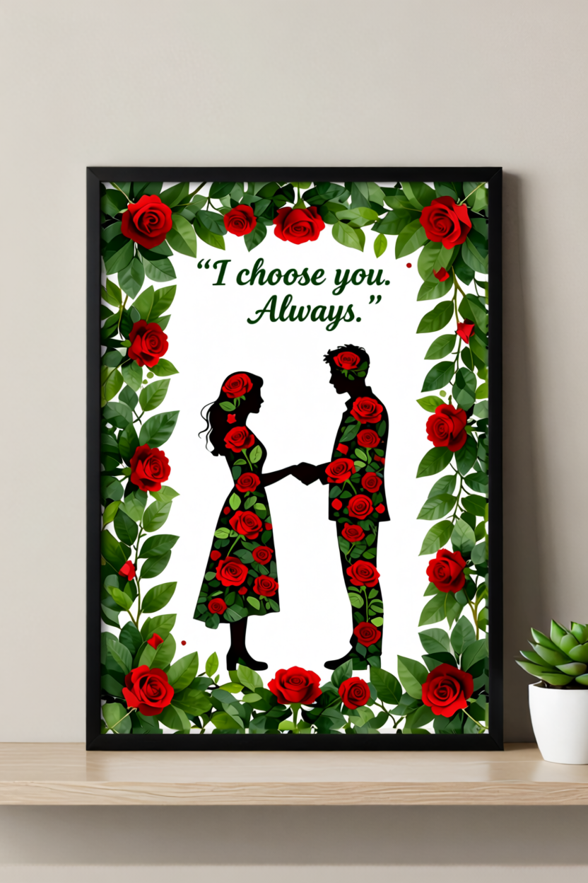 "I Choose You. Always." – Floral Border Promise Art Print (Dark Frame Version)