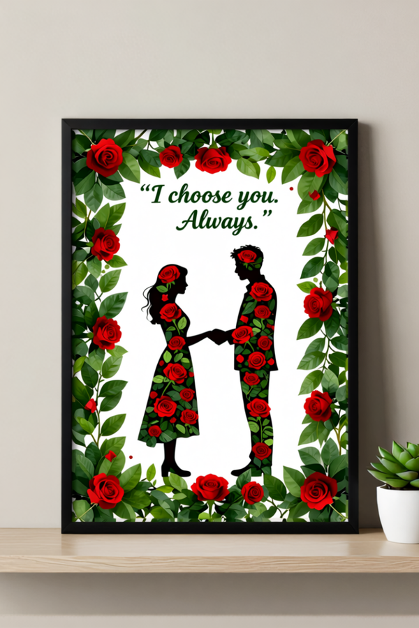 "I Choose You. Always." – Floral Border Promise Art Print (Dark Frame Version)
