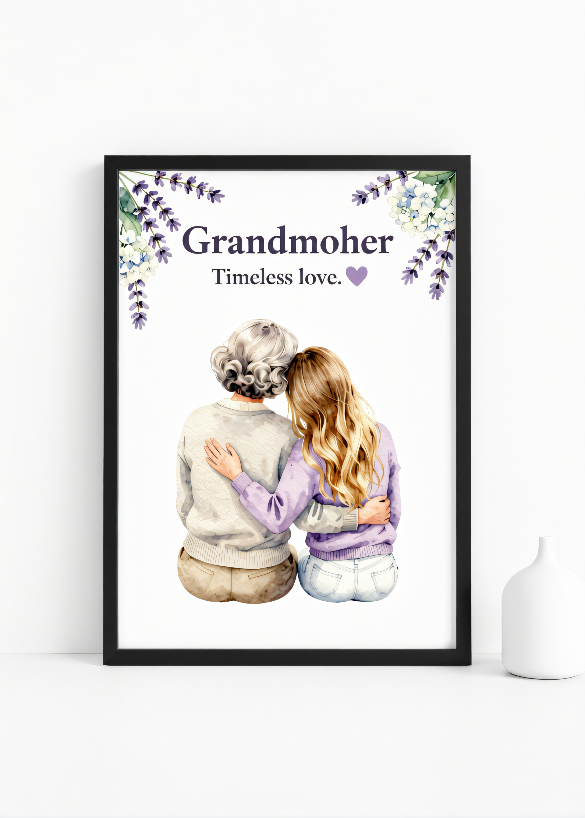 Grandmoher – Timeless Love” – Watercolor Grandmother-Grandchild Wall Art Print | 230gsm Matte Paper | A6 / A5 / A4 / A3 Sizes | Framed or Unframed Options