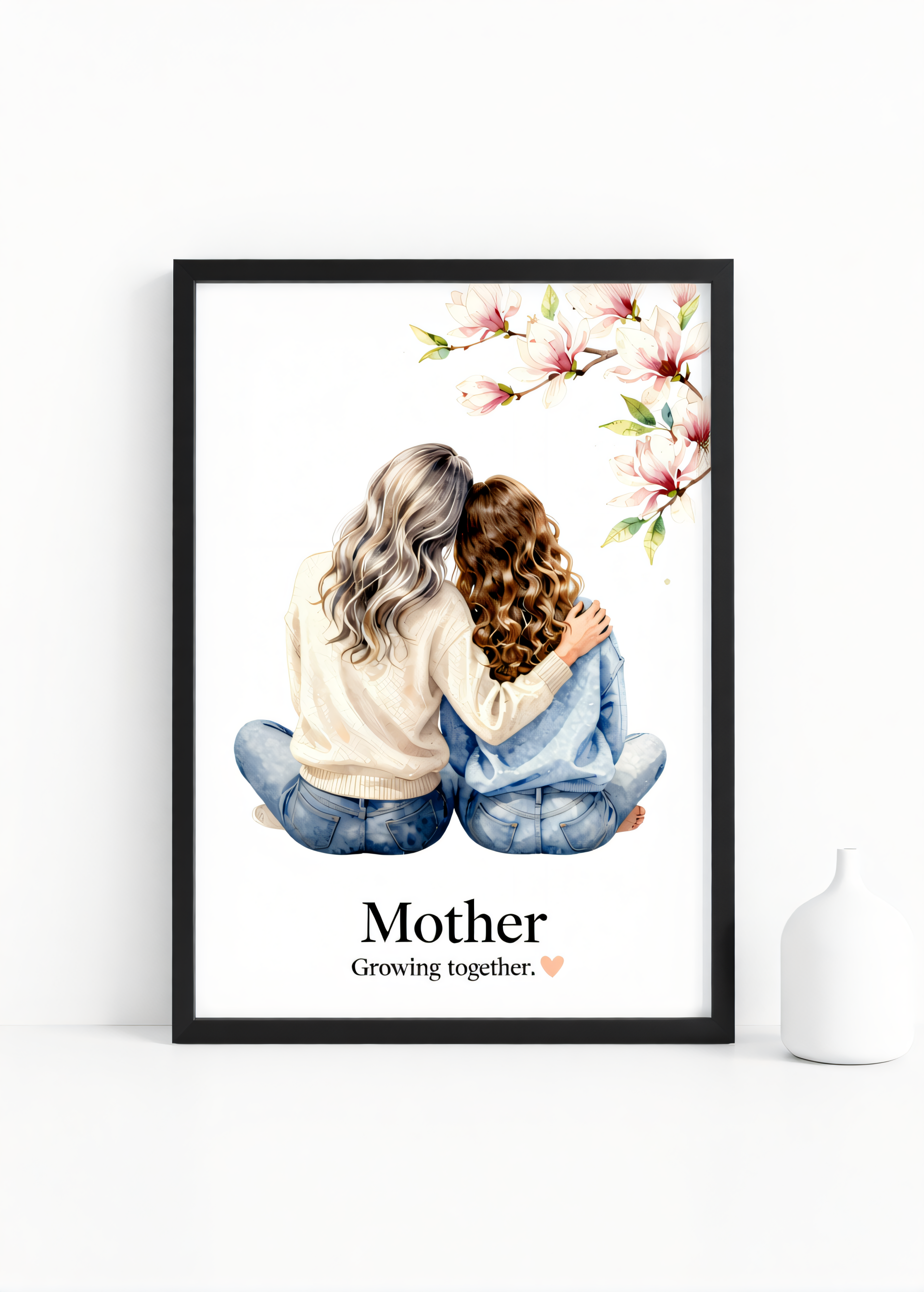 Mother – Growing Together” – Watercolor Mother-Daughter Wall Art Print | 230gsm Matte Paper | A6 / A5 / A4 / A3 Sizes | Framed or Unframed Options