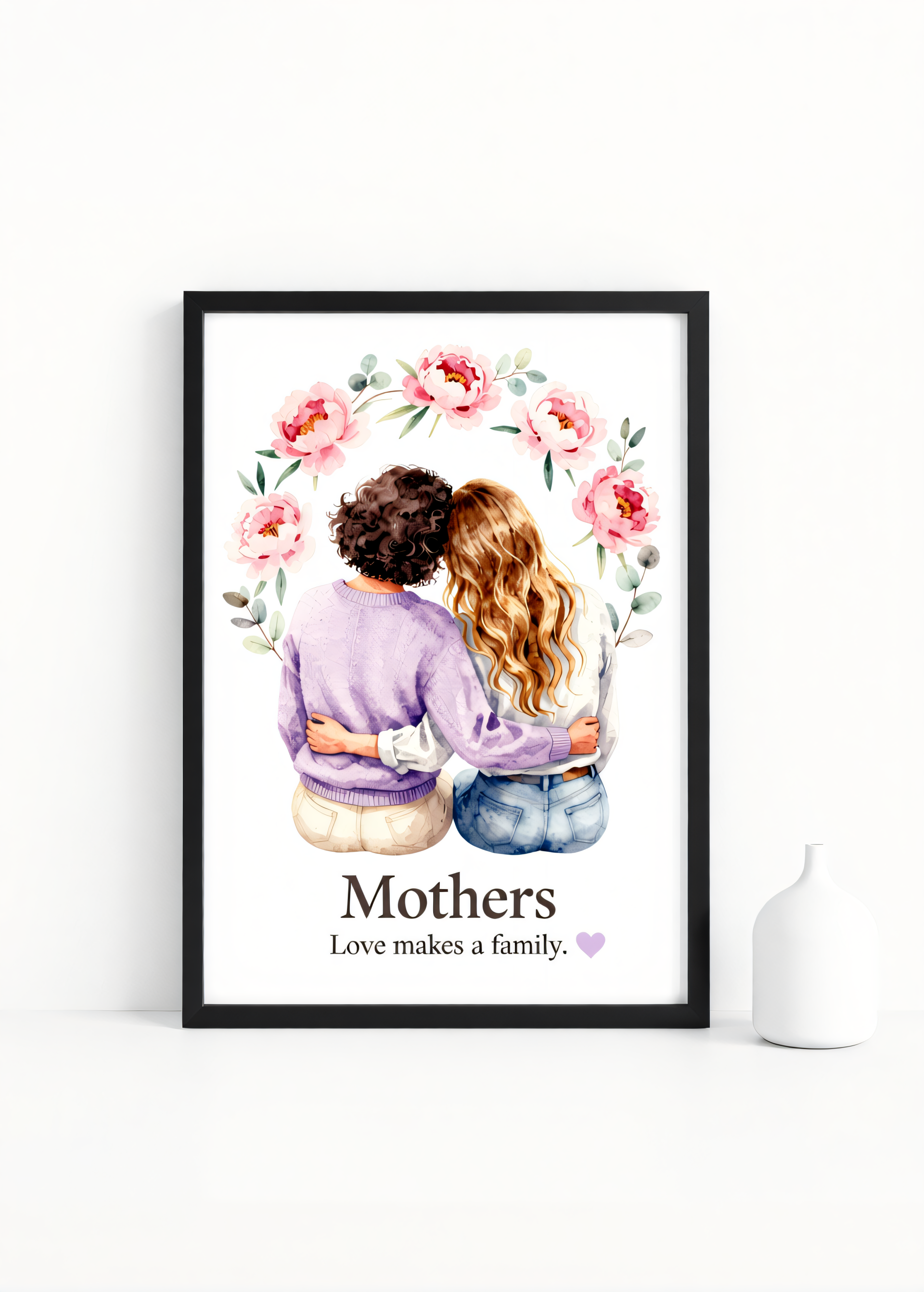 Mothers – Love Makes a Family” – Watercolor Mother-Mother Wall Art Print | 230gsm Matte Paper | A6 / A5 / A4 / A3 Sizes | Framed or Unframed Options