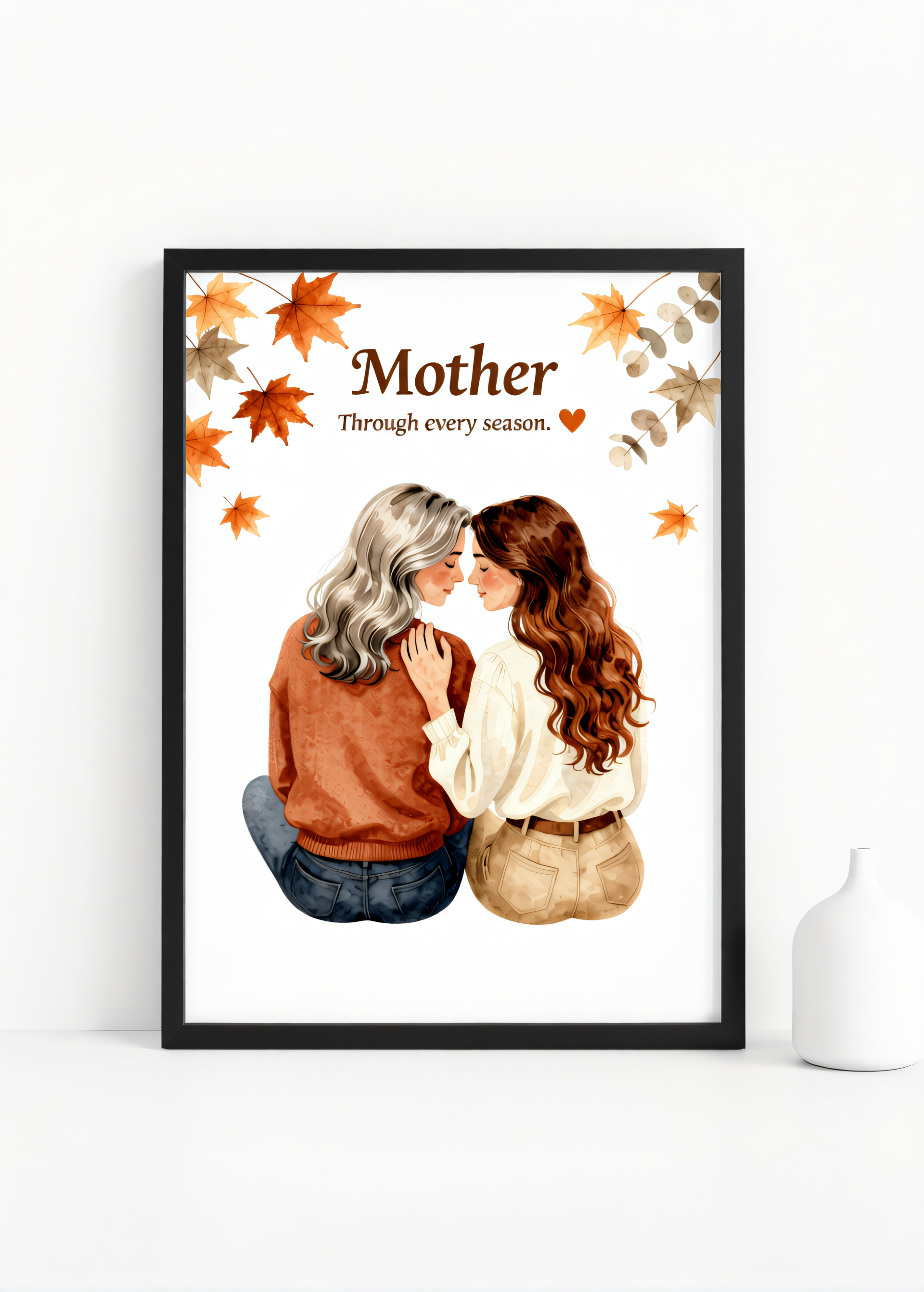Mother – Through Every Season” – Watercolor Mother-Daughter Wall Art Print | 230gsm Matte Paper | A6 / A5 / A4 / A3 Sizes | Framed or Unframed Options