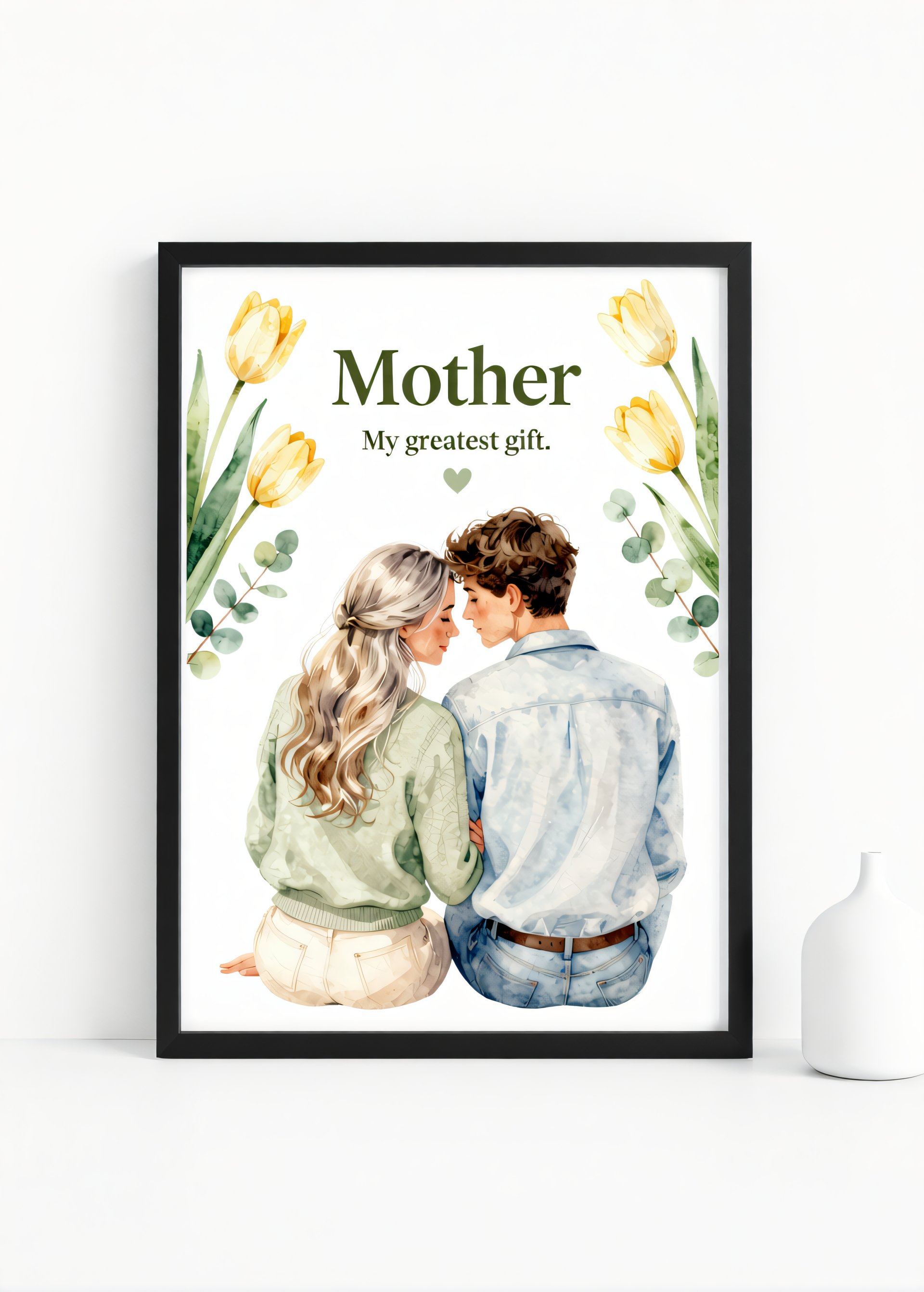 Mother – My Greatest Gift” – Watercolor Mother-Son Wall Art Print | 230gsm Matte Paper | A6 / A5 / A4 / A3 Sizes | Framed or Unframed Options