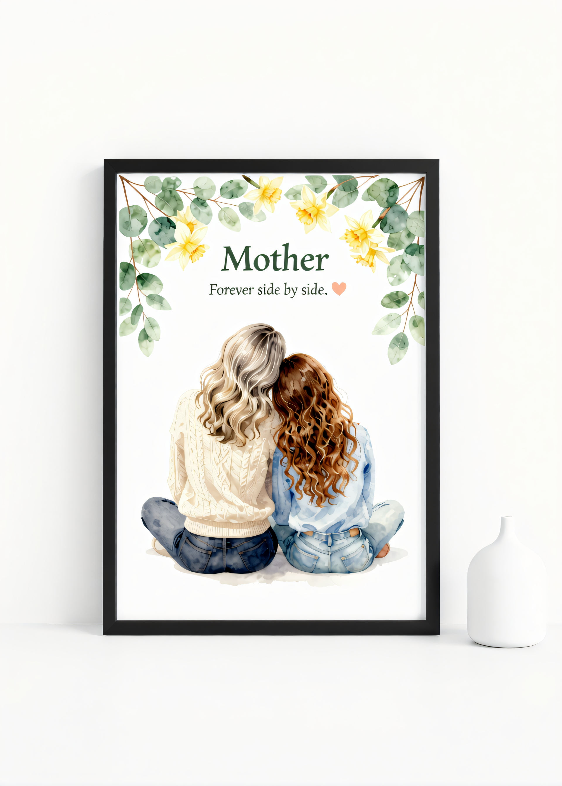 Mother – Forever Side by Side” – Watercolor Mother-Daughter Wall Art Print | 230gsm Matte Paper | A6 / A5 / A4 / A3 Sizes | Framed or Unframed Options