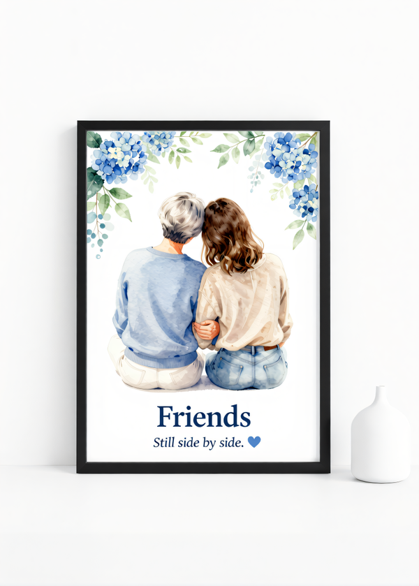 Friends – Still Side by Side” – Watercolor Friendship Wall Art Print | 230gsm Matte Paper | A6 / A5 / A4 / A3 Sizes | Framed or Unframed Options