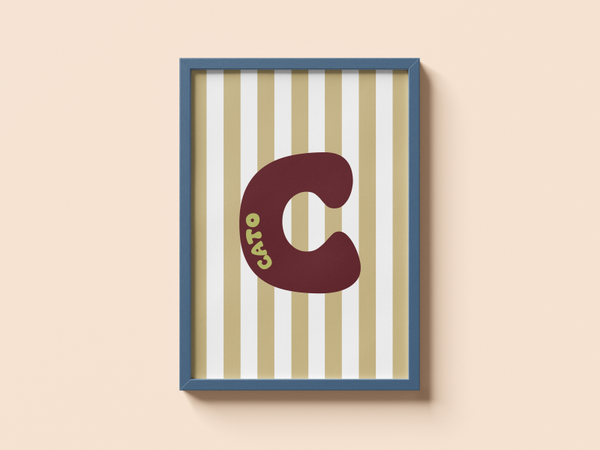 Poster initiaal met naam - Beige & Bordeaux