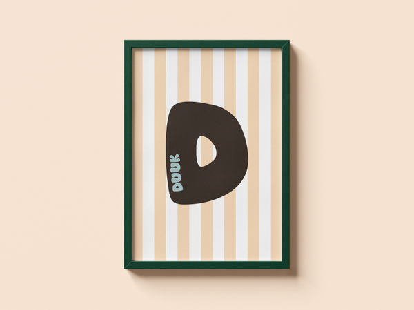 Poster initiaal met naam - Zalm & Donkerbruin