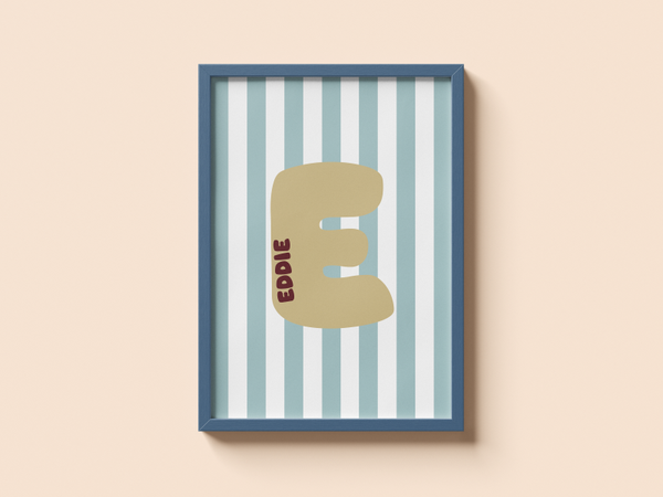 Poster initiaal met naam - Blauw & Beige