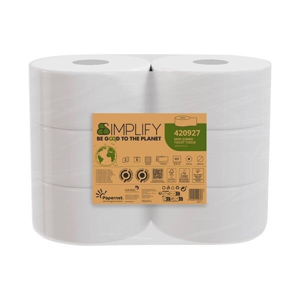 2Ply Mini Jumbo Toilet Rolls 86mm x 170m (pack of 6)