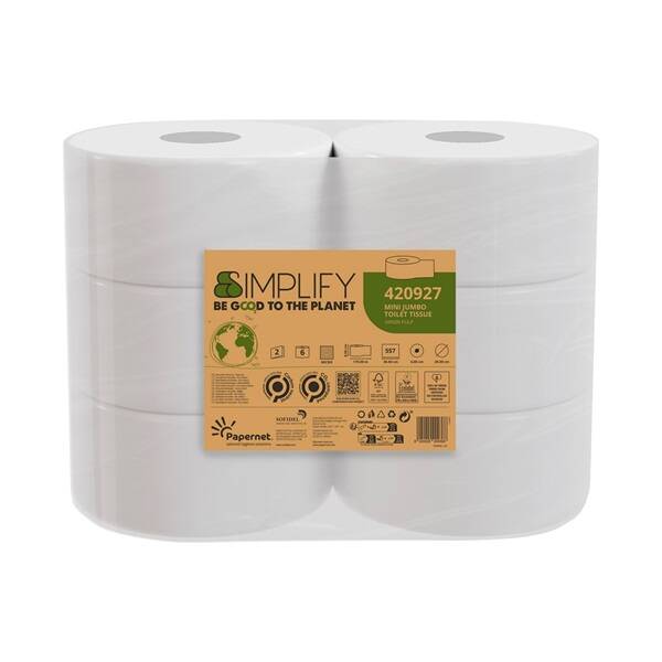 2Ply Mini Jumbo Toilet Rolls 86mm x 170m (pack of 6)