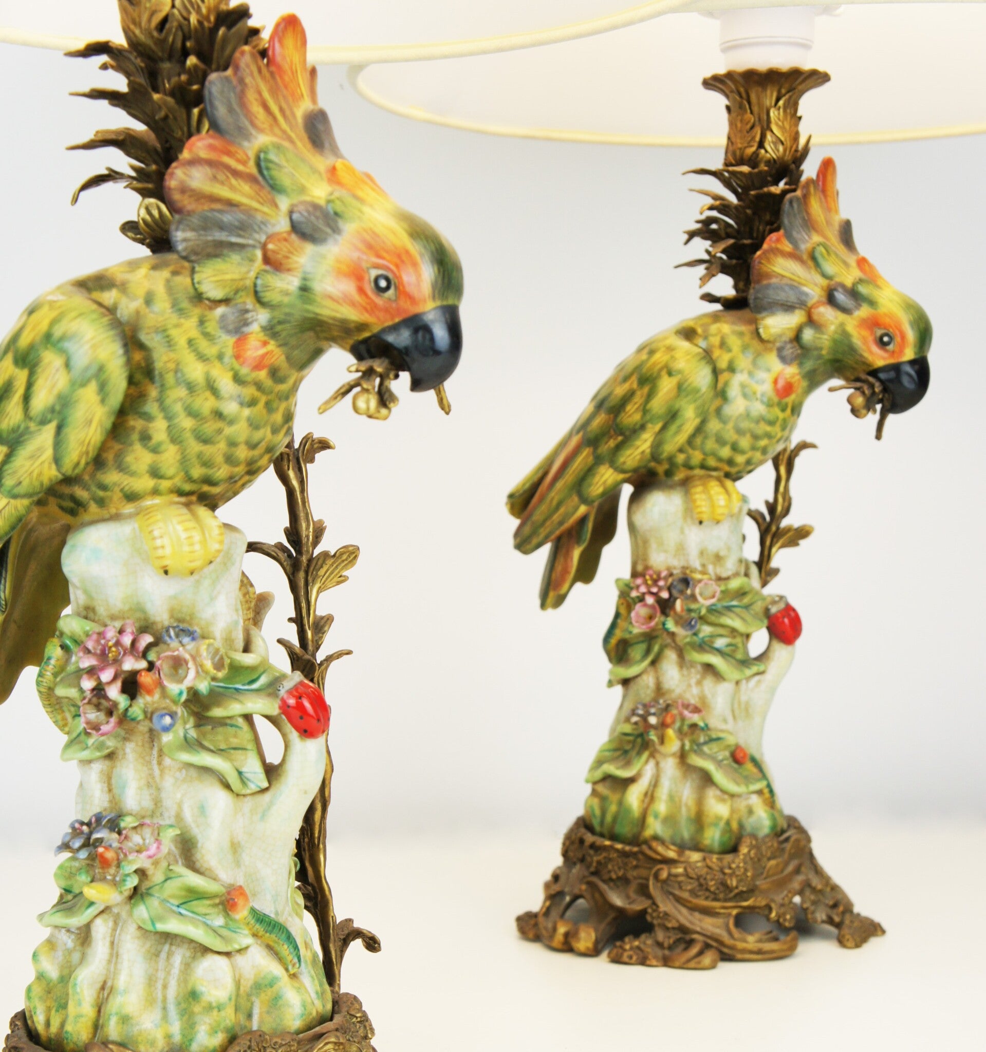 Pair of Porcelain Cockatoo Table Lamps