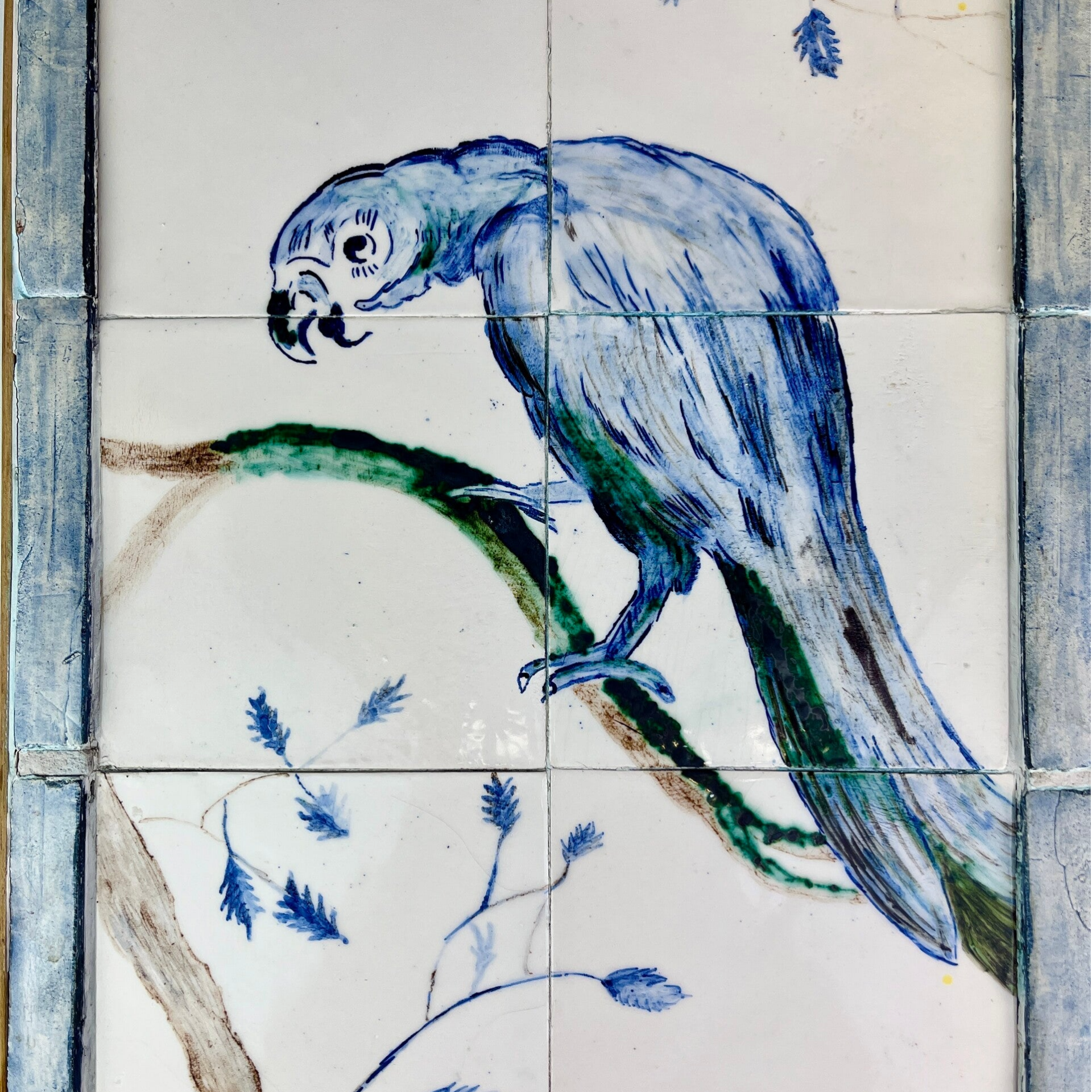 Tile Panel - Blue Glazed Parrot - 19th Century