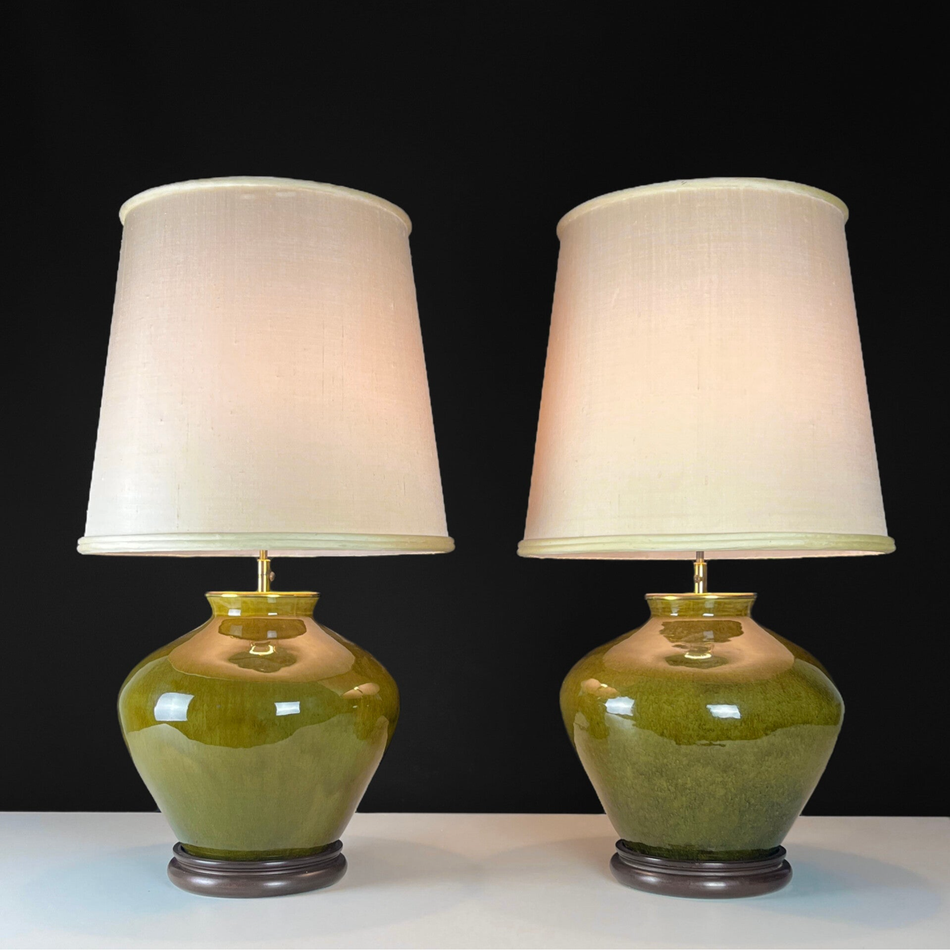 Green Ceramique Crackle Table Lamps - 1960s