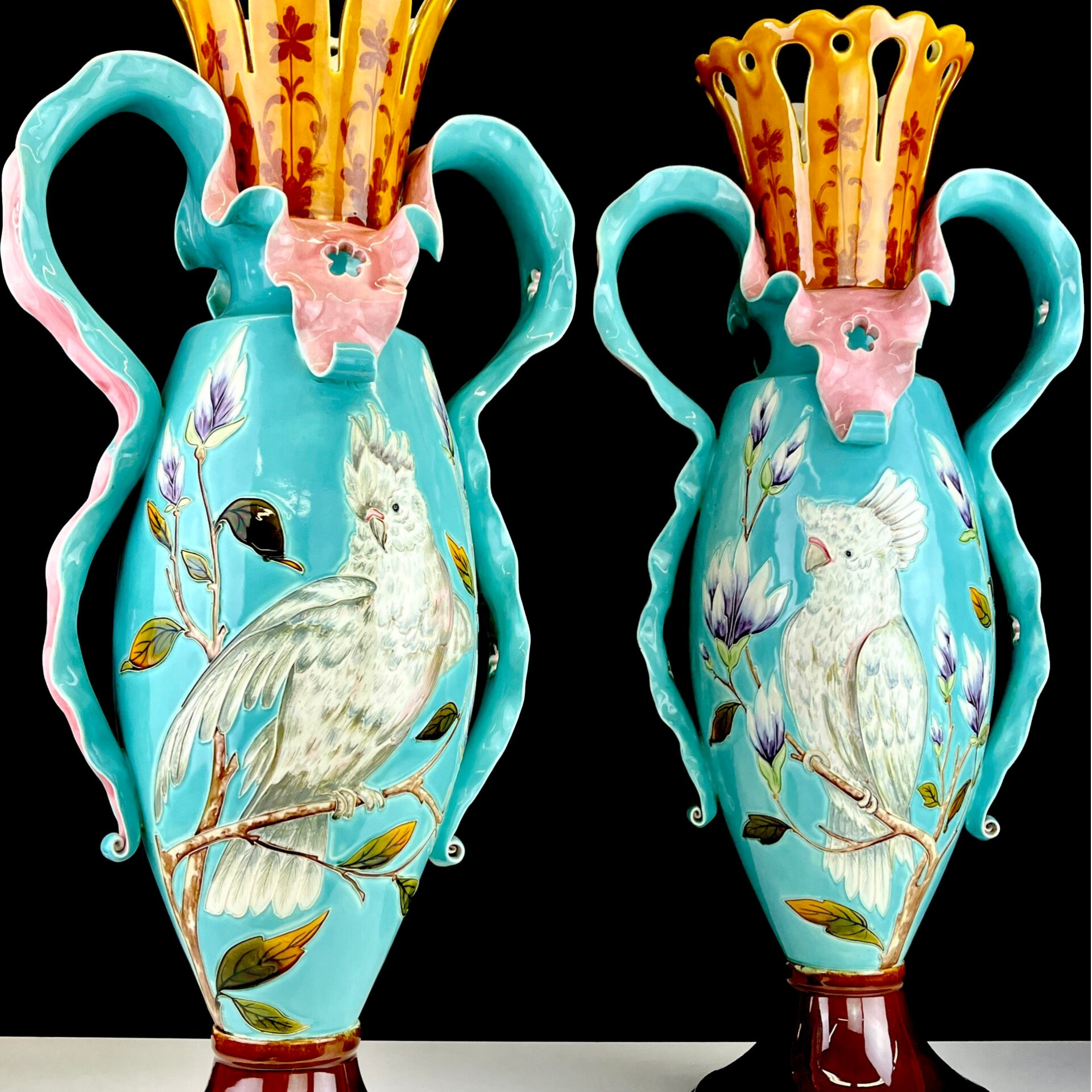 19th Century Ceramic Cockatoo Vases