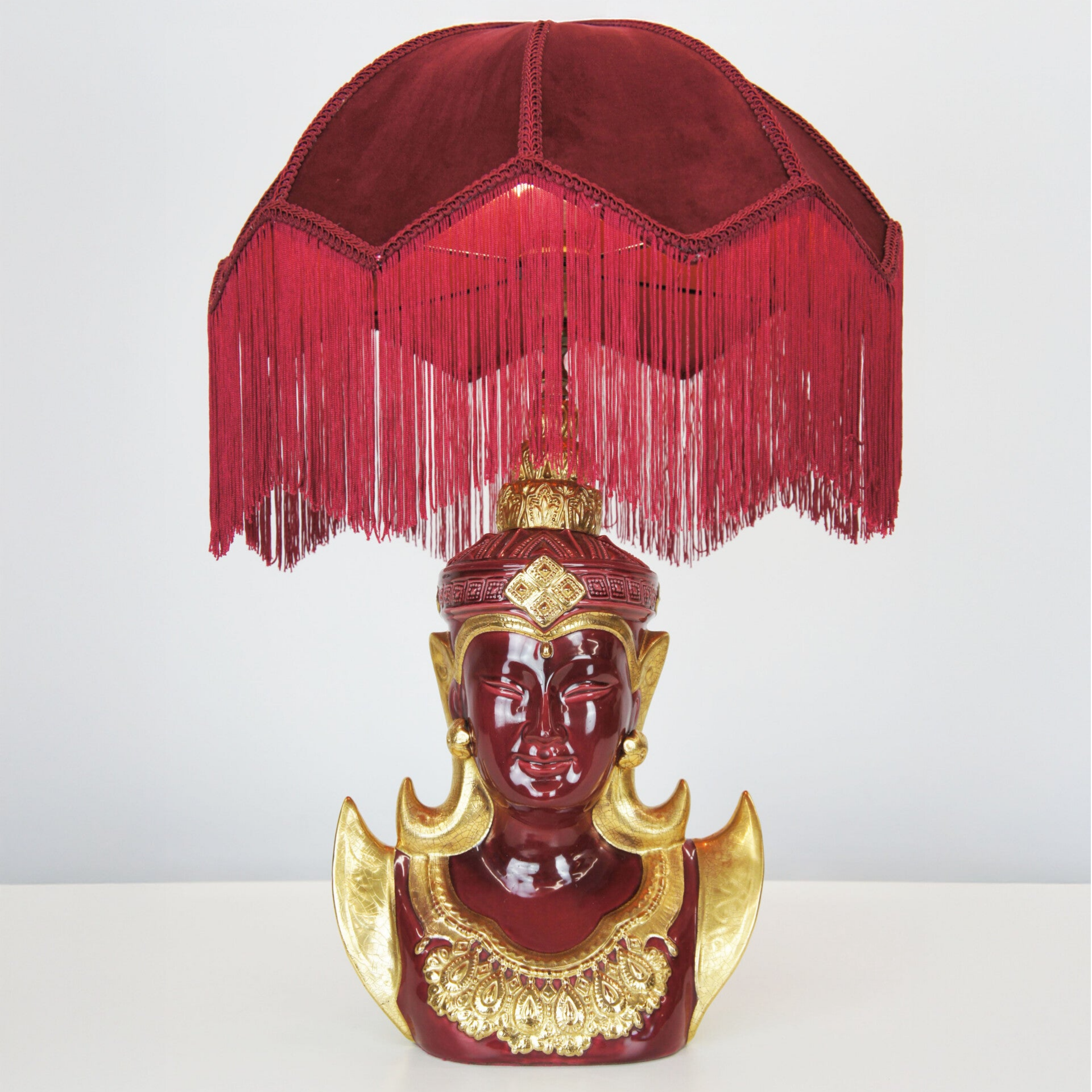 Italian Red & Gold Ceramic Thep Phanom - Table Lamp - 70s