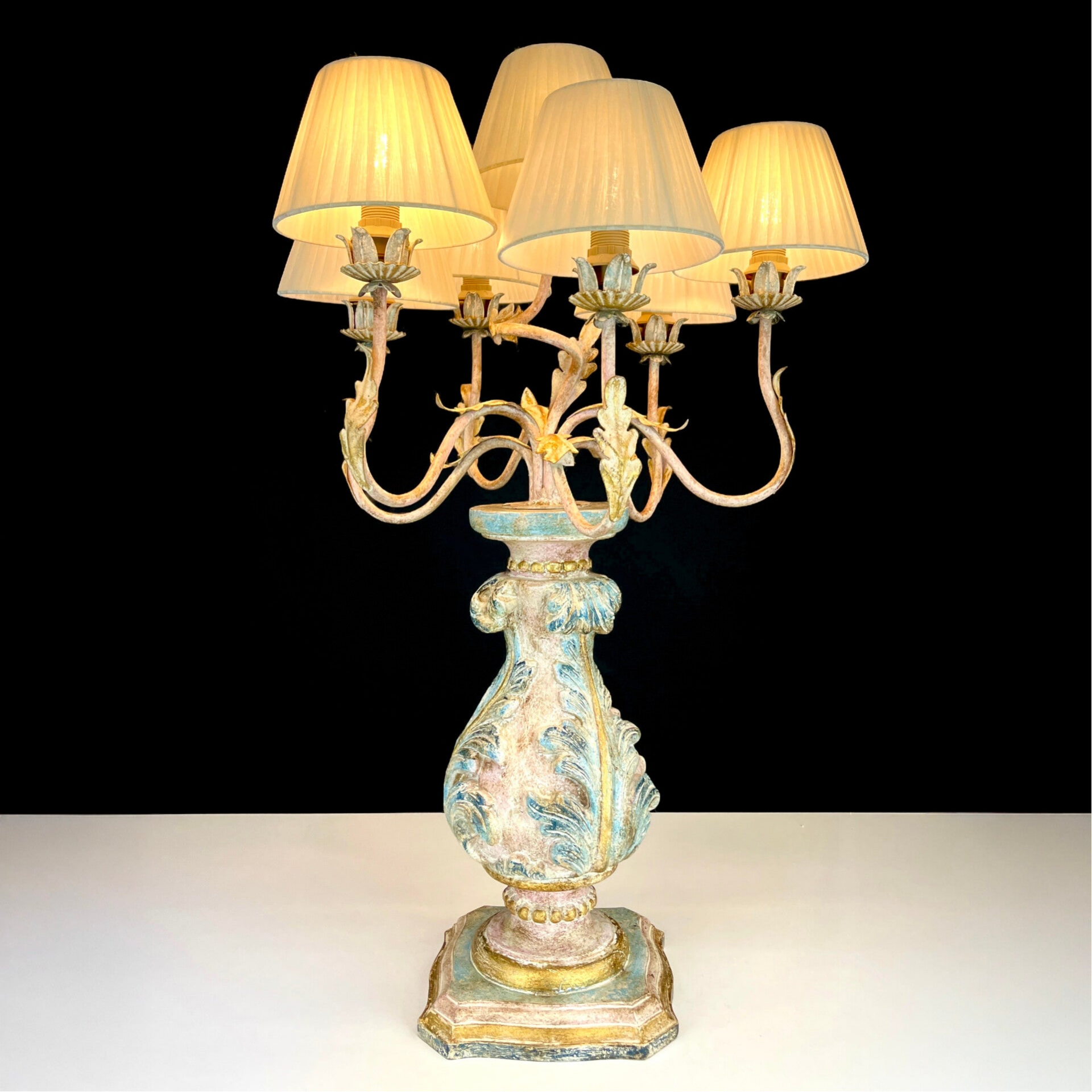 Italian Polychrome Wooden Florentine Table Lamp