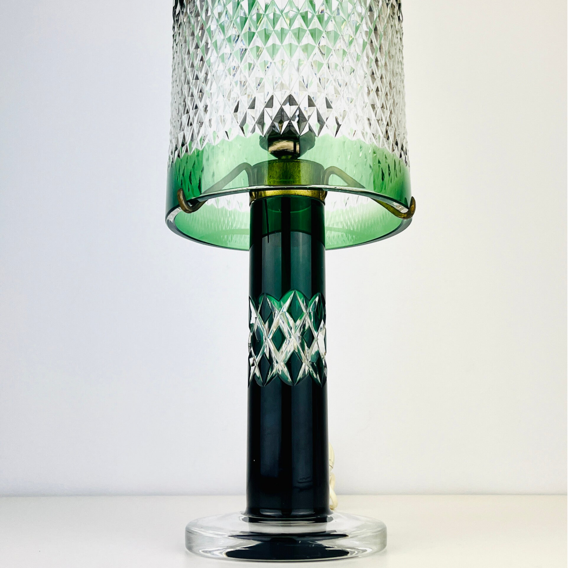 Val Saint Lambert - Green Crystal Table Lamp - Linares