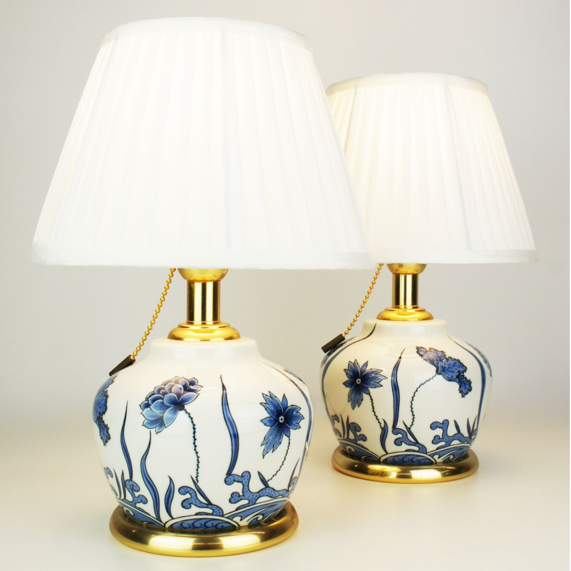 Giulia Mangani - Pair of Table Lamps with Blue Peonies
