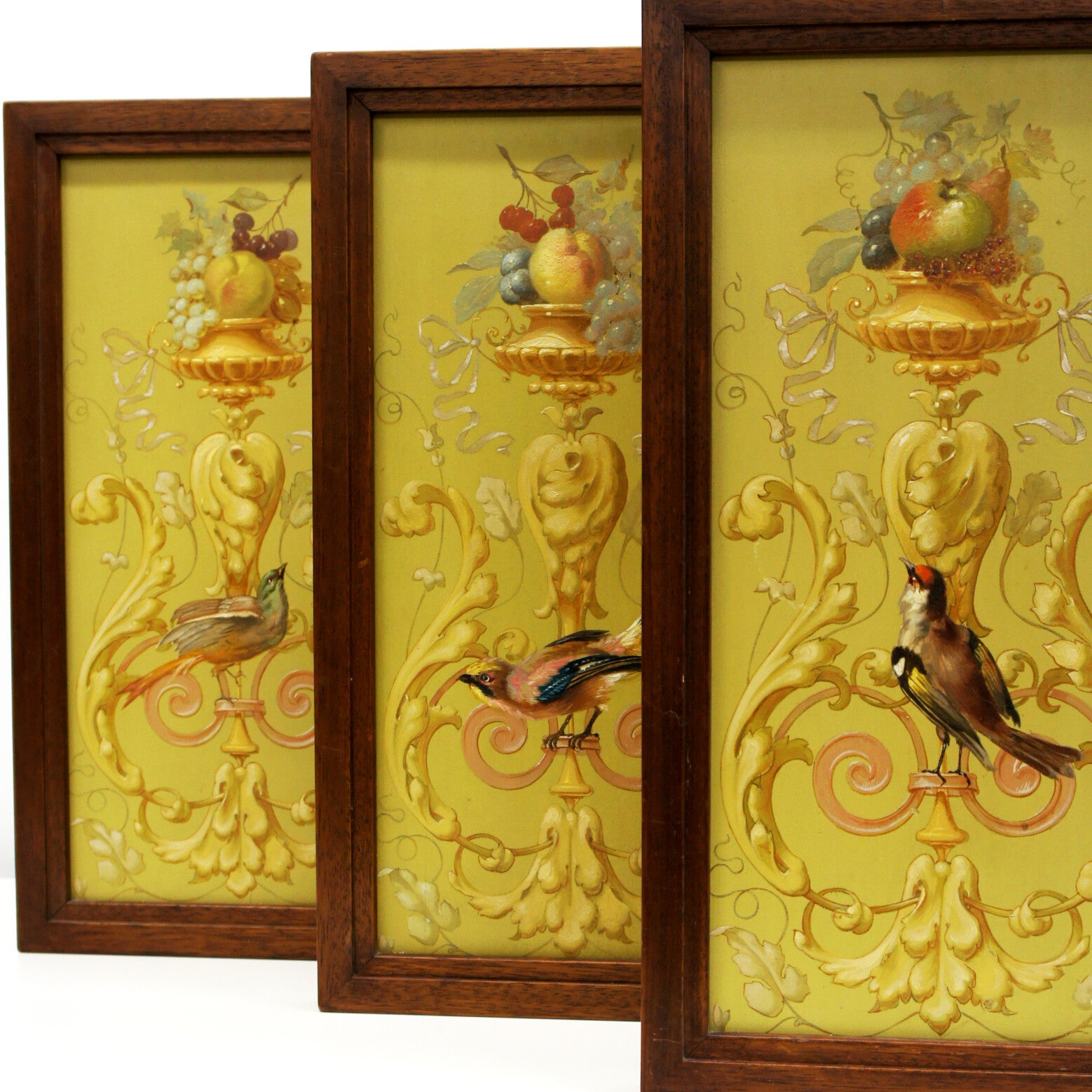 Hand Painted Renaissance Ornament Panels with Birds