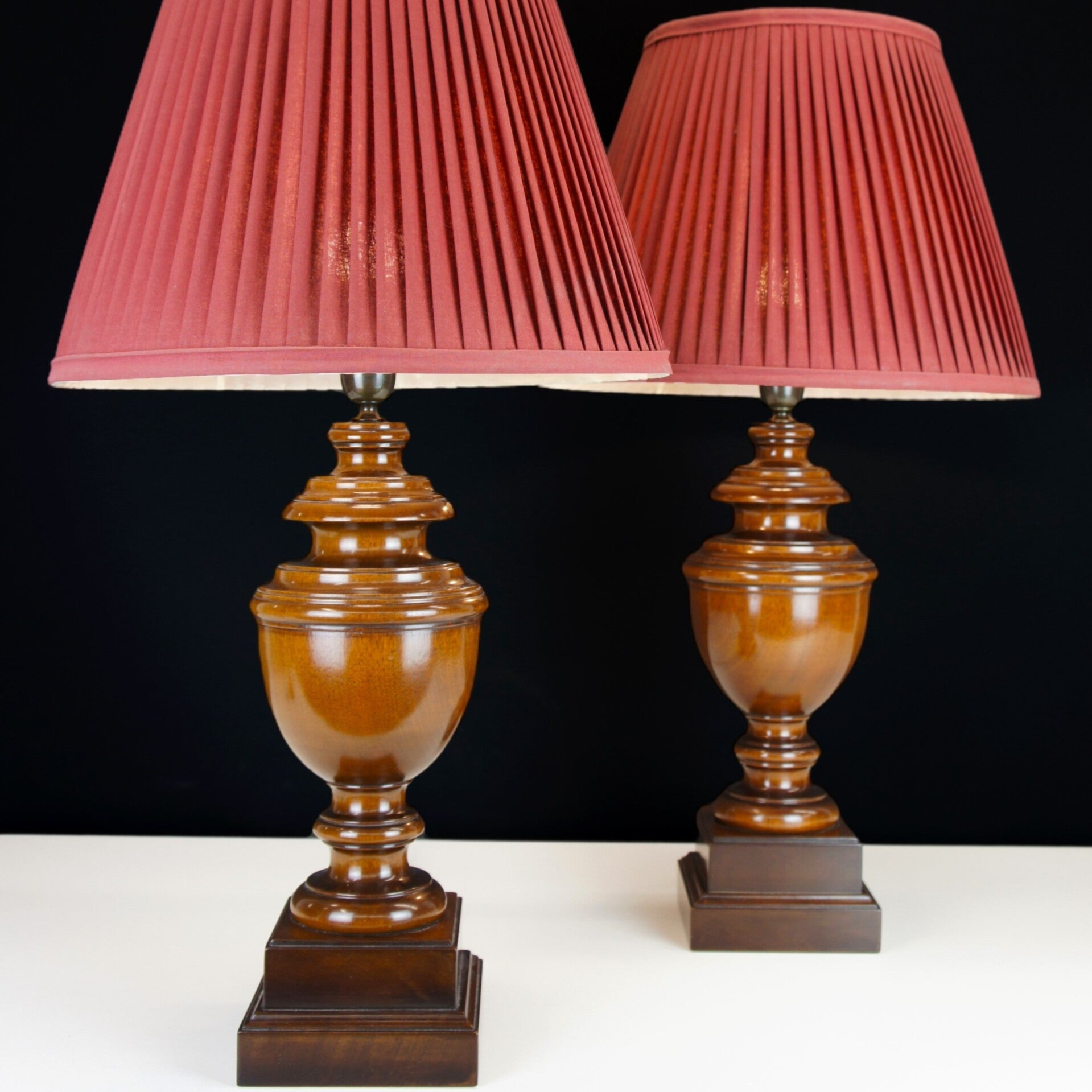 Pair of Classic Mahogany Urn Table Lamps