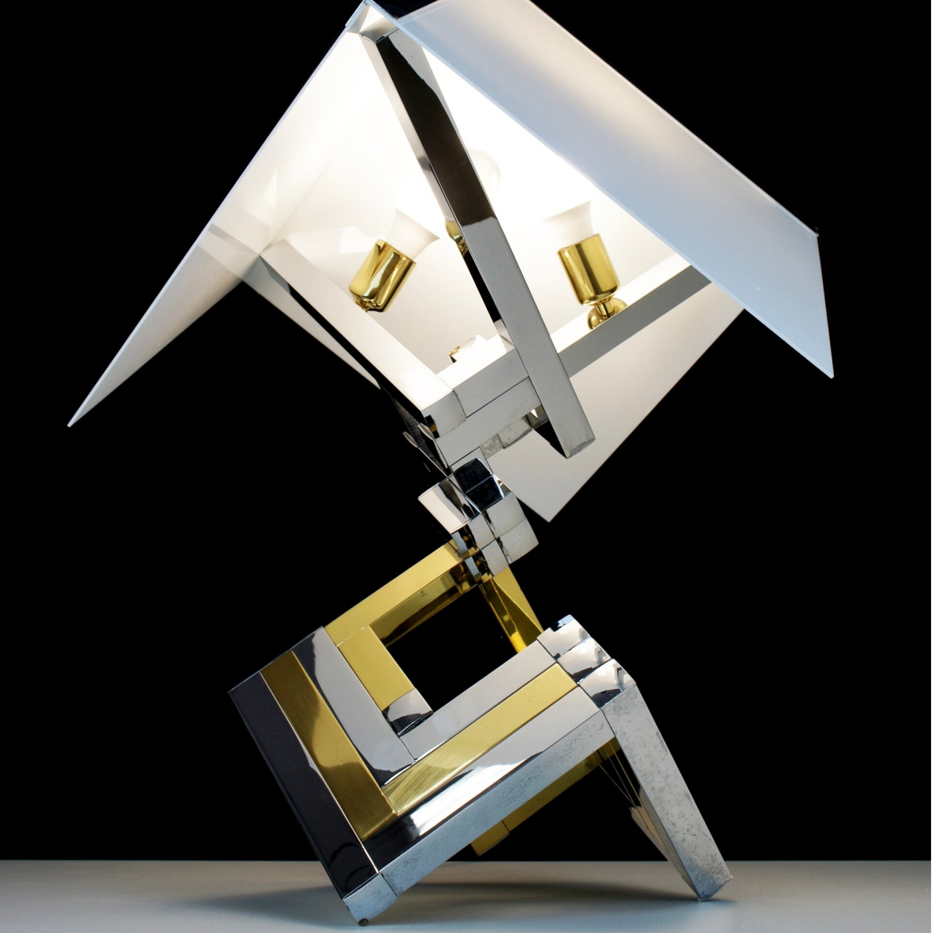 Lumica -  Geometric Brass and Chrome Table Lamp - 70s