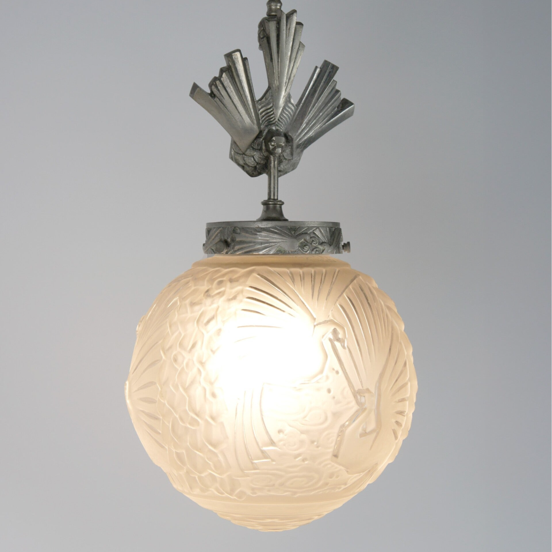 Muller Frères - Art Deco Hanging Lamp - Peacock Globe - 1920