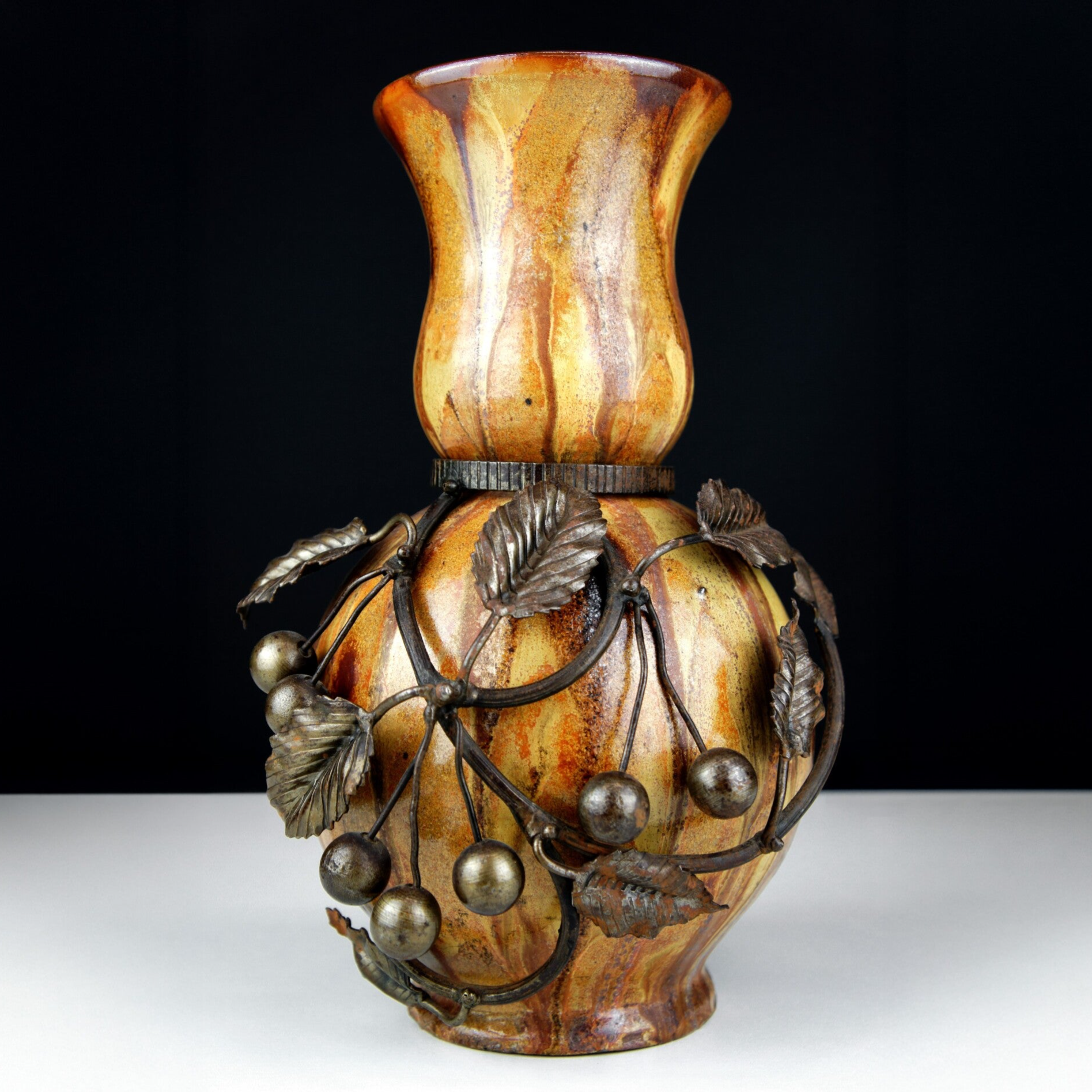 Grès D'art - Sylvain Hublet - Stoneware Vase & Wrought iron