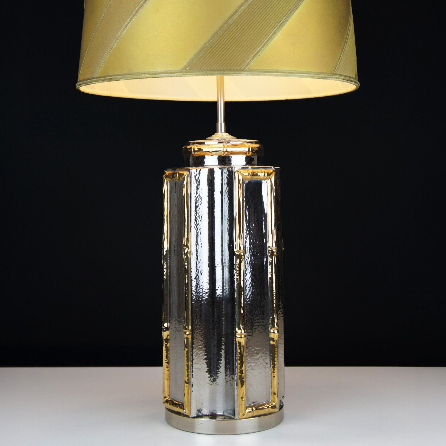 Italian Faux Bamboo Table Lamp in Mirror Glaze - 1960s