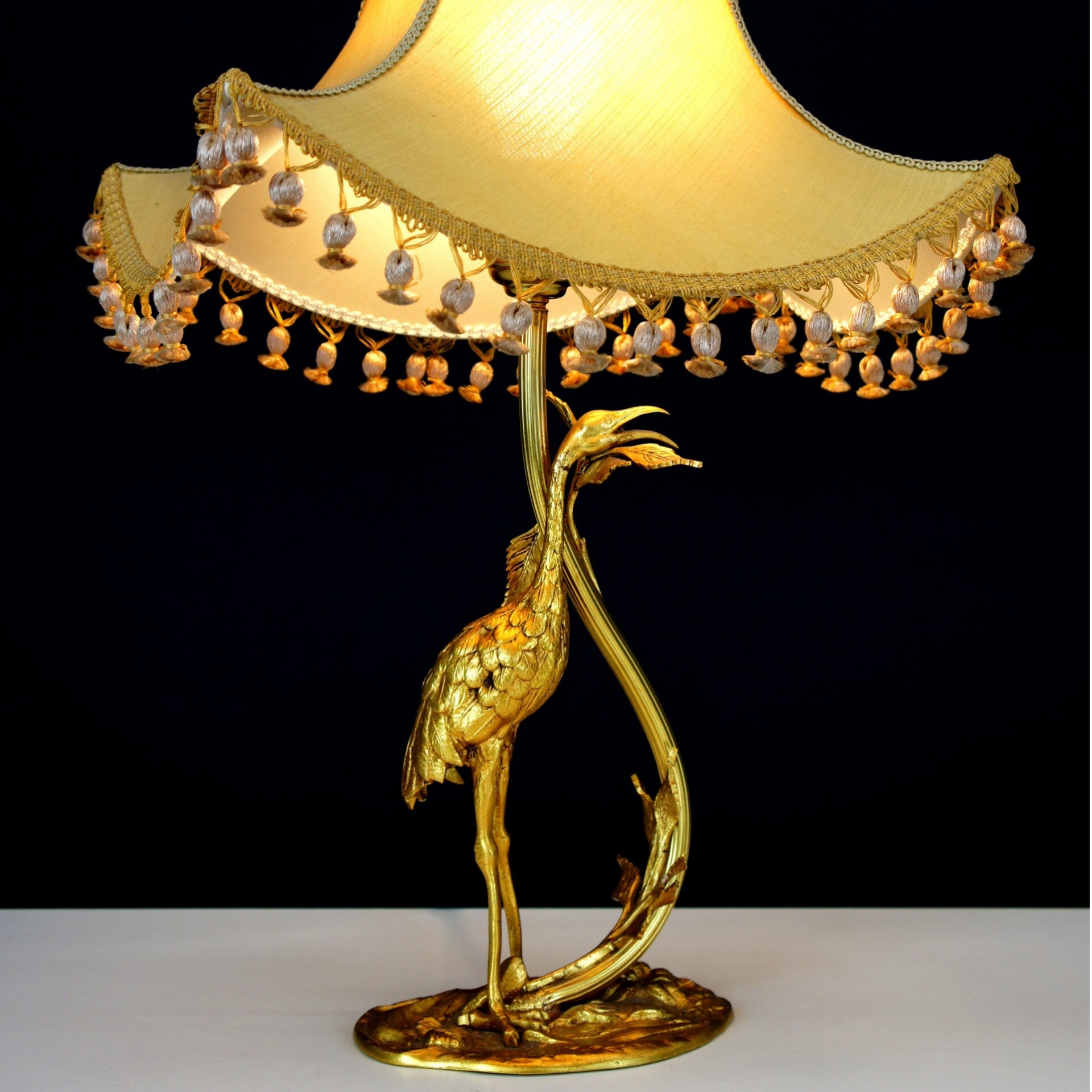 Elegant Bronze Gilded Heron Table Lamp- Art Nouveau