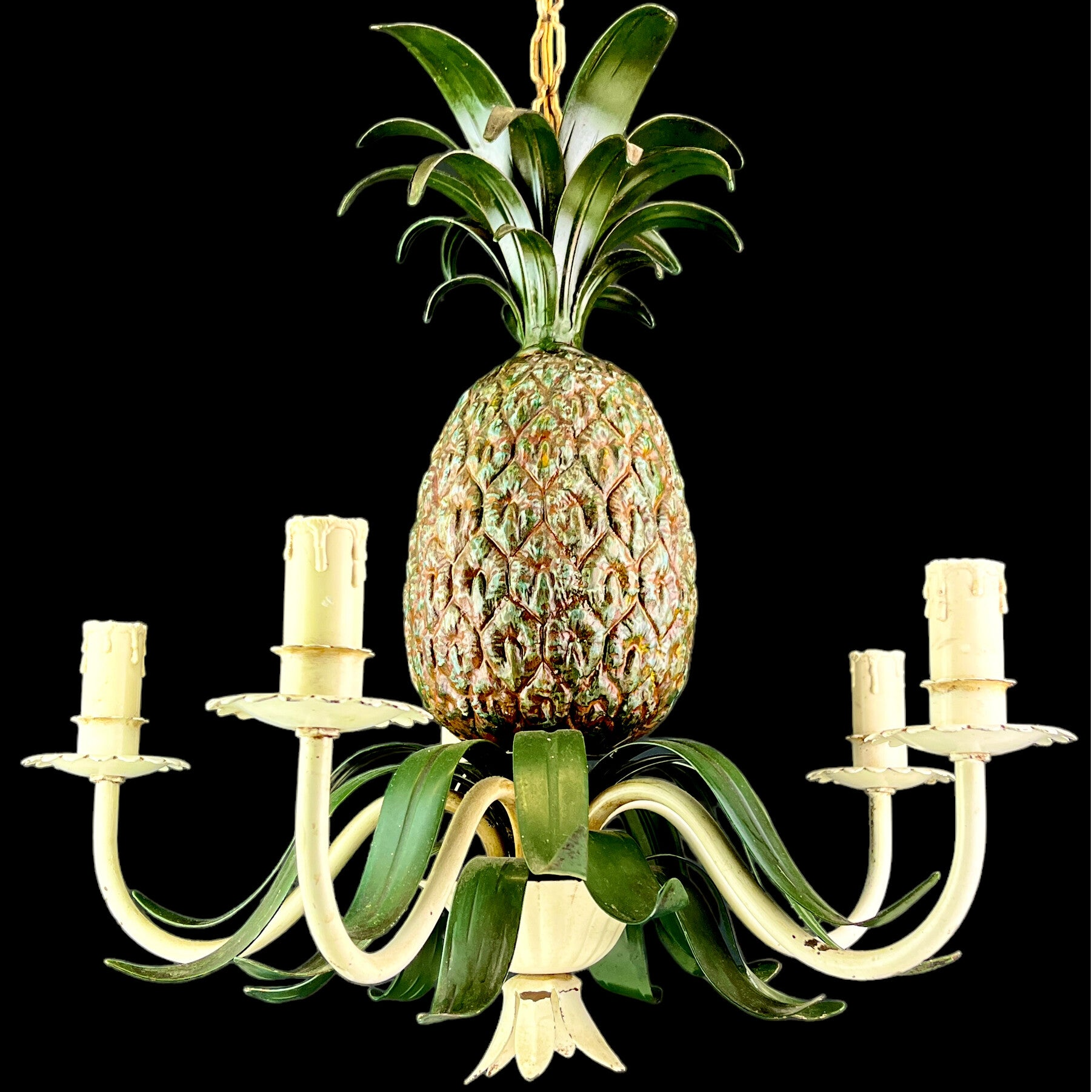 French Tole Pineapple Chandelier - 1950s