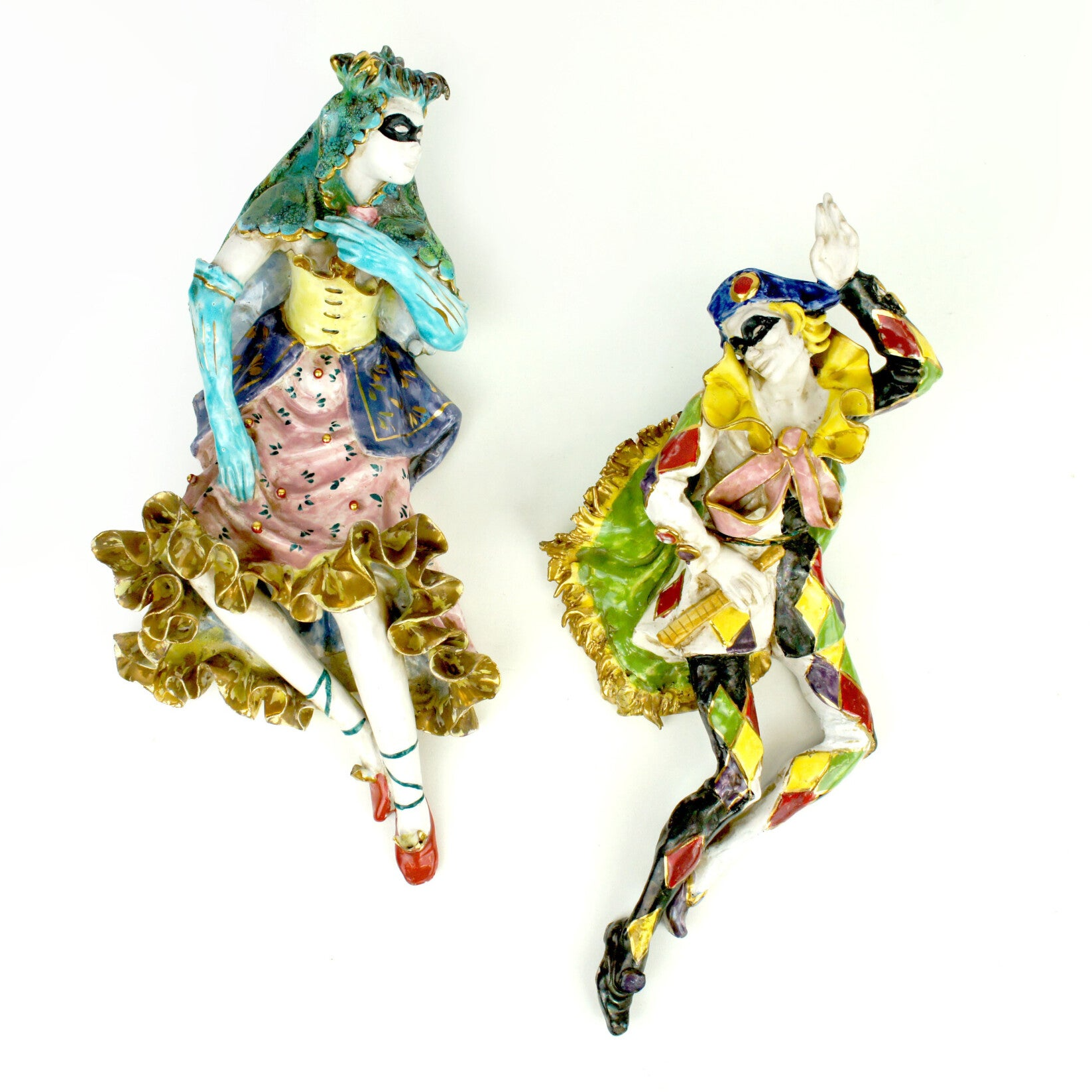 Cantagalli - Couple Ceramic Masked Harlequins - 50s