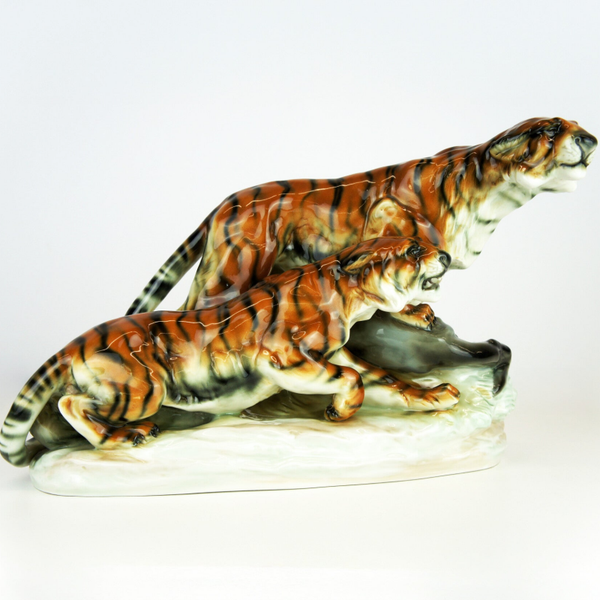 Austria Amphora - Porcelain Group of Tigers - Thurin Period c.1900