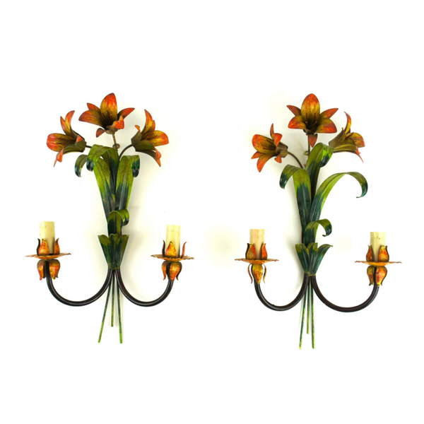 Pair of Tole Amaryllis Sconces - 1950s