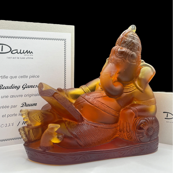Daum Crystal - Reading Ganesh Gold - Limited Edition 227/1000 - New