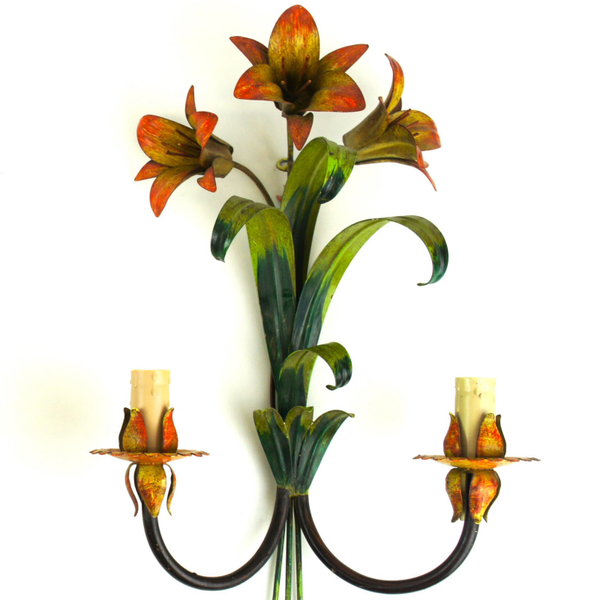 Tole Amaryllis Wall Lamp - 1950s