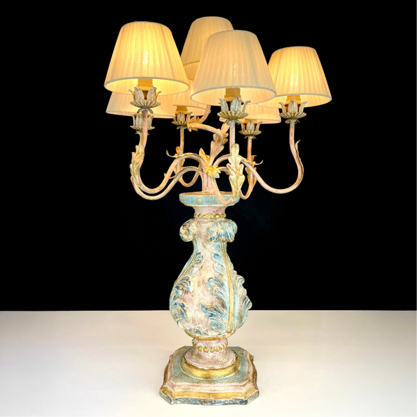 Italian Polychrome Wooden Florentine Table Lamp