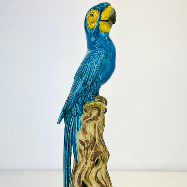Large Blue Glazed Ceramic Parrot - 70s