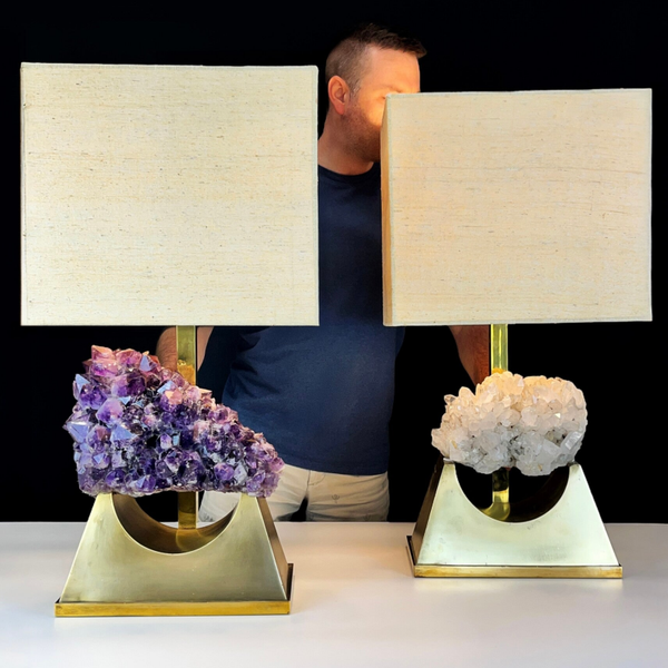 Pair of Extremely High Rock Crystal Table Lamp - 60s
