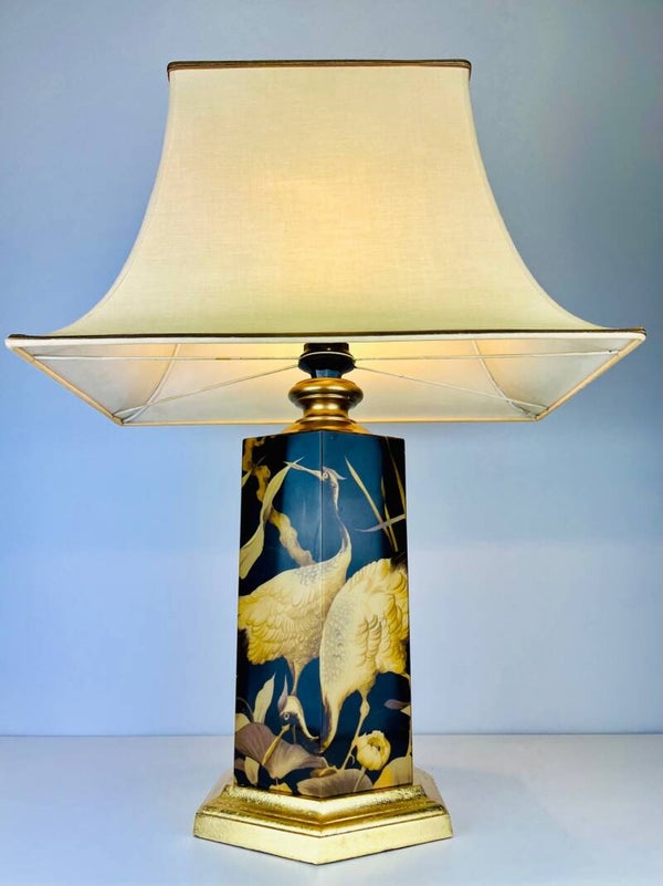 Le Dauphin - Cyclades - Exceptional, XL Lacquered Table Lamp 70s - Crane Birds