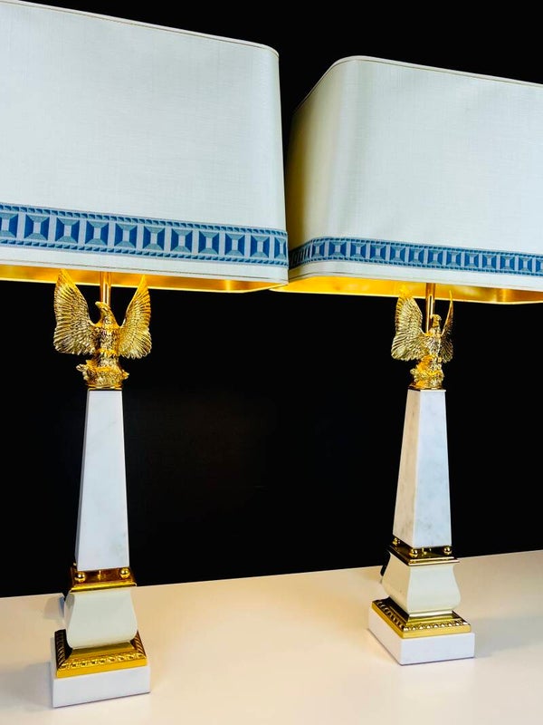 Deknudt - Impressive Castle Table Lamps - White Marble Obelisks - 70s